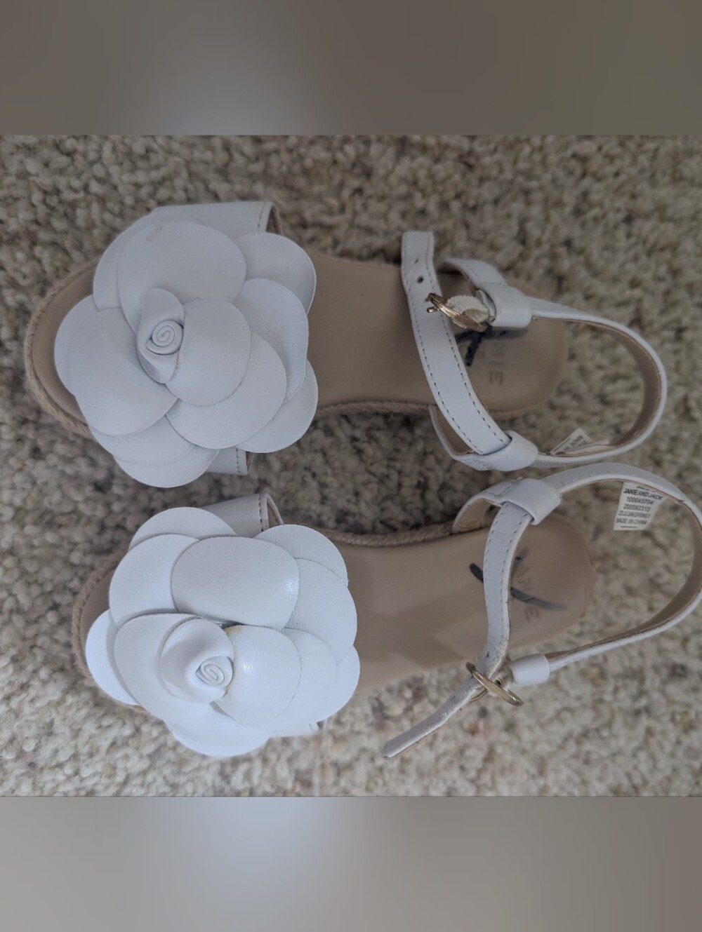 Janie And jack White Floral Leather Ankle-Strap Sandals